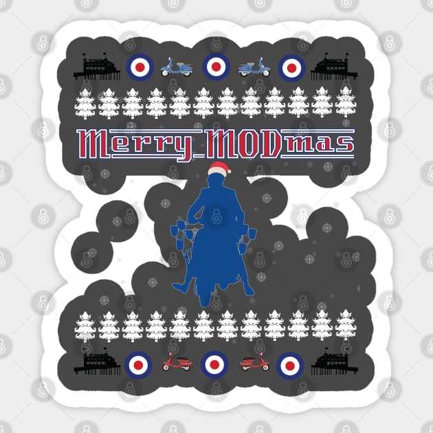 MOD modmas Christmas Scooter Brighton MOD Roundel Jimmy MODS Sticker by Surfer Dave Designs